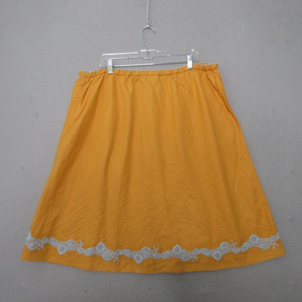 VTG J Jill Skirt Plus 4X Orange‎  Linen Lace Trim Embroidered Boho Cottage  NWT
